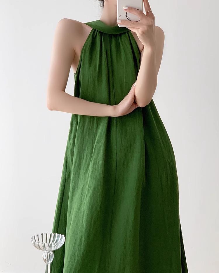 

Женское платье макси в мори-стиле из зеленого льна с халтер-вырезом, открытыми плечами - Коллекция Лето 2024 Large зелёный