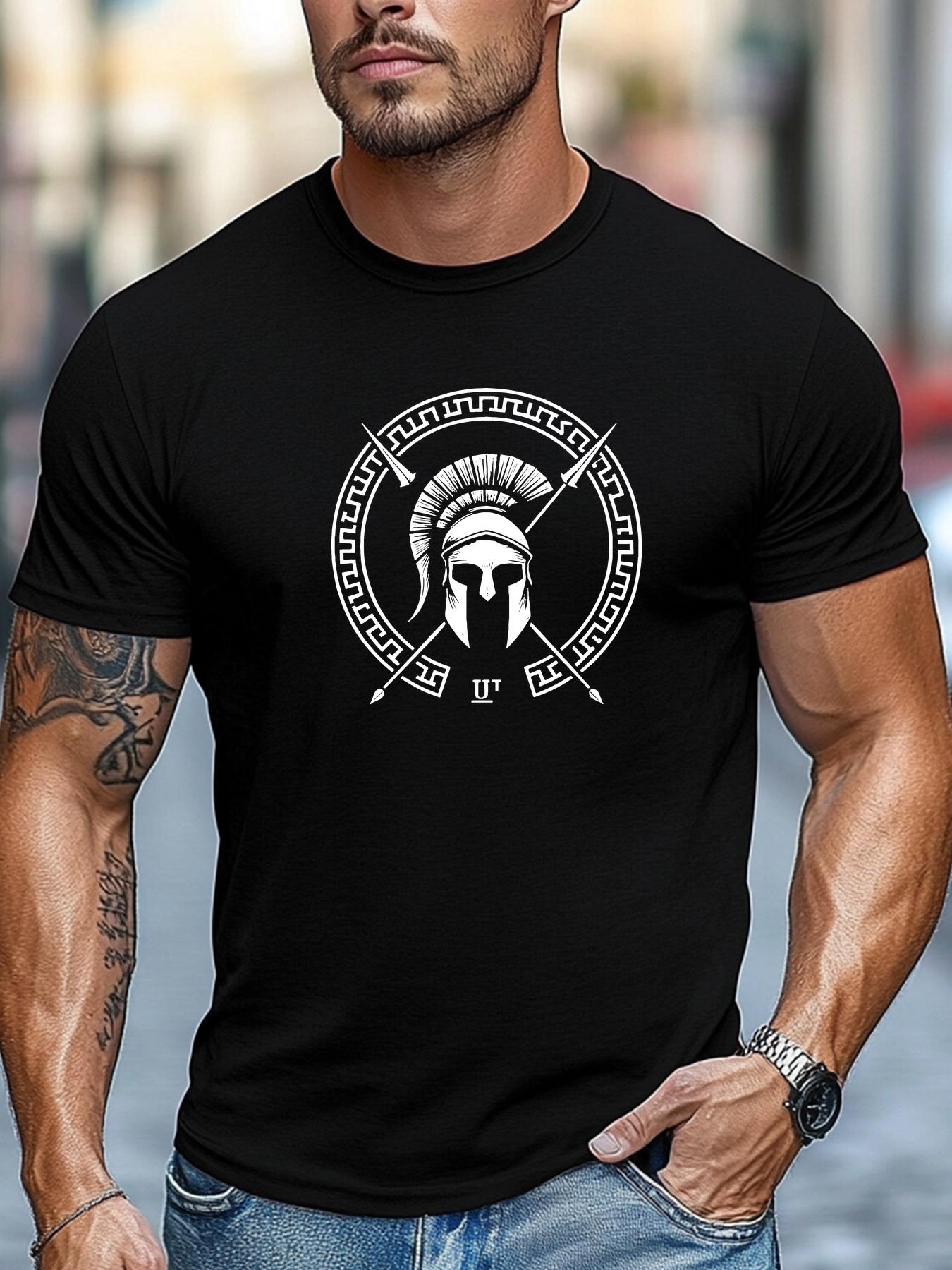 

Spartan Helmet Mens Cotton TShirt Athletic Casual Black White Greek Warrior Graphic Tee Gym Muscle Fit Streetwear - Men s Sum... S разноцветный
