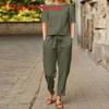 Summer Women Casual Linen Cotton Set With Short Sleeve Oneck Top And Wide Leg Pants For Comfortable Office Wear