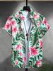 Men's Tropical Floral Pattern Print Lapel Shirt With Short Sleeve And Button Down Placket, Chill And Trendy Tops For Summer Leisurewear And Beach