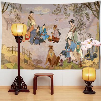 Tapiz de Tarjeta de Calendario Antiguo Chino Colgante de Pared Retro Hippie Estética Misteriosa Pintura al Óleo Decoración de Habitación Paño