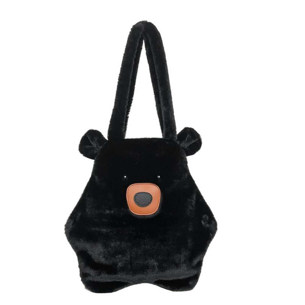 Adorable Furry Bear Handbag Cute Cartoon Shoulder Pouch Thickened Capybara Plush Bag  Students чёрный
