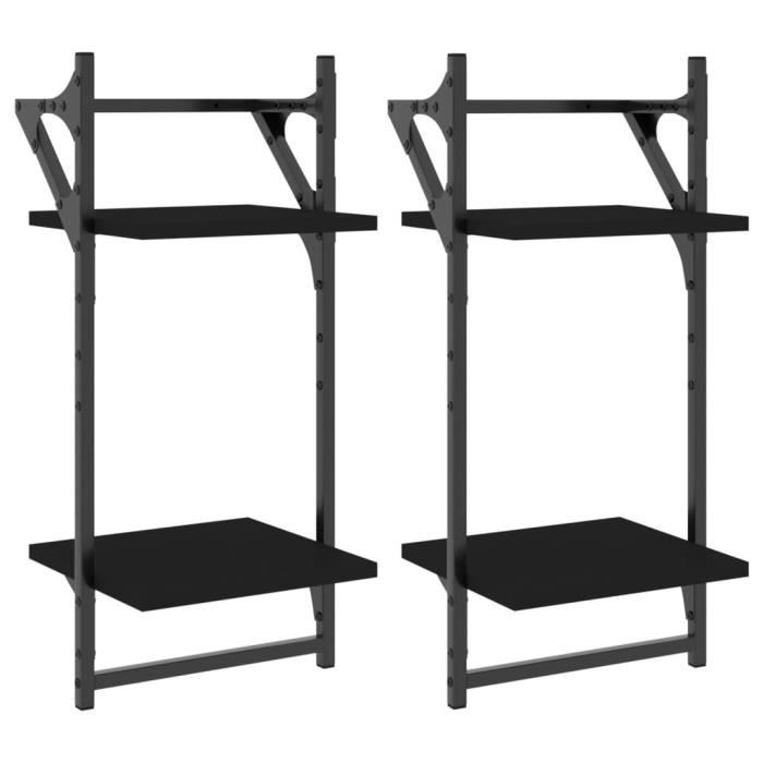 VidaXL Étagères murales à 2 niveaux avec barres 2 pcs noir 30x25x65 cm 836253