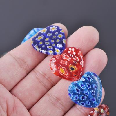 Heart Shape Mixed Flower Patterns 8mm 10mm 16mm 25mm Millefiori Glass Loose Beads for DIY Crafts Jewelry Making Accessories Findings