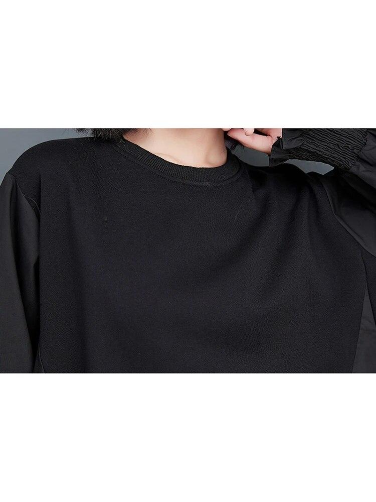 Xitao Schwarzes lässiges Patchwork-Kleid, lockere Mode für Damen LYD1042