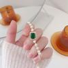 Fashion Jewelry Temperament Square Green Zircon Crystal Bracelet Stretchable Adjustable Freshwater Pearl Women Bracelet