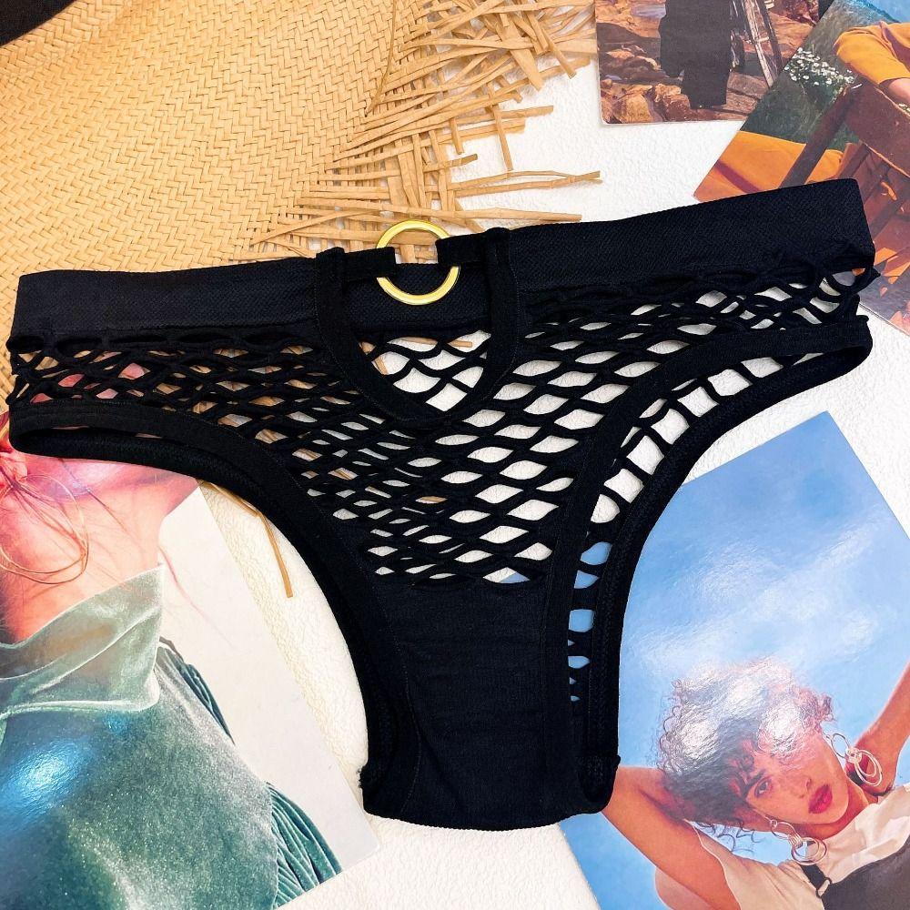 3Pcs Soild Color Fishing Net Briefs Middle Waist Women Underpants Elastic Female Lingeries Female