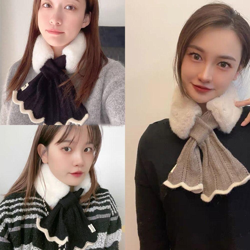 Cross Wool Collar Winter Cashmere Scarves Cashmere Shawl Warm Knitted Scarf Plush Scarf  Women