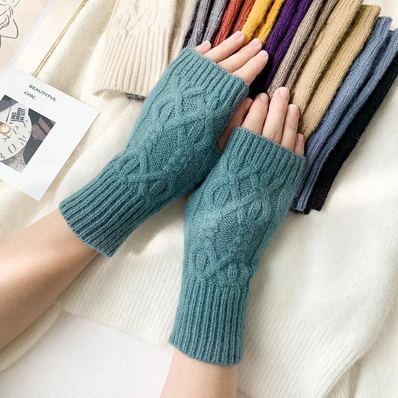 1 Pair Fashion Women Soft Cashmere Fingerless Arm Warm Winter Gloves Hand Long Warmer Mittens