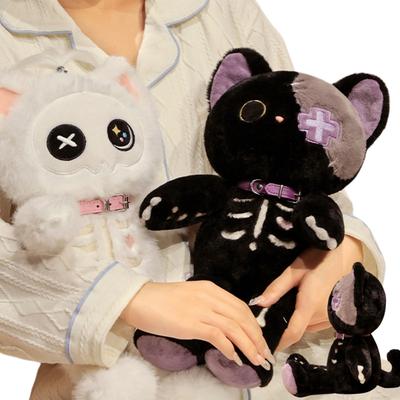 39cm Koyu Seri Siyah Şeytan İskelet Kedi Peluş Oyuncak Yaratıcı Doldurulmuş Hayvan Süper Yumuşak Doğum Günü Cadılar Bayramı Hediye Dekor Bebekler