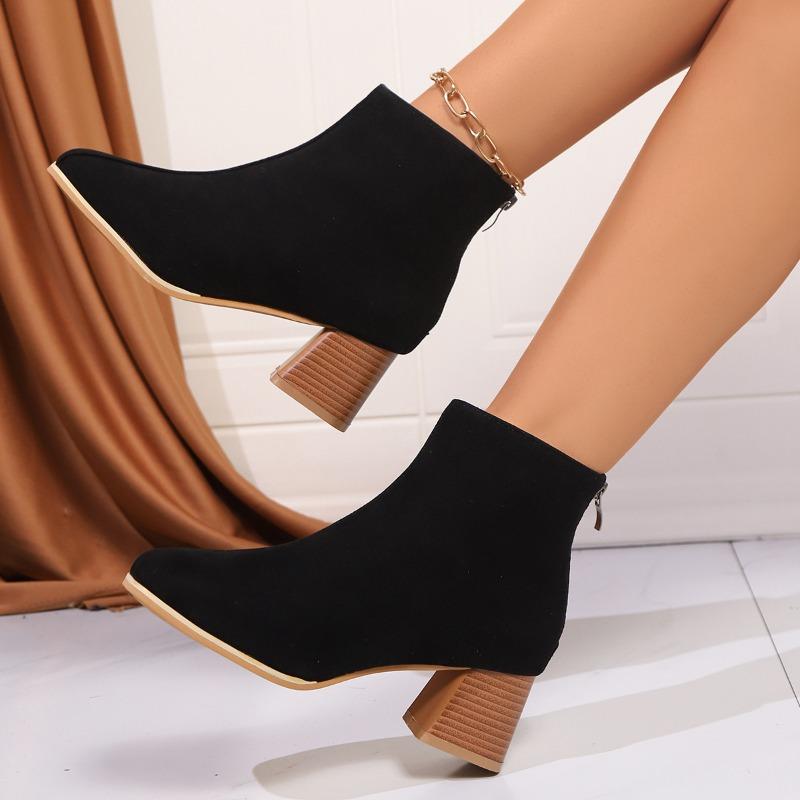 Large Size Short Boots Women's Autumn and Winter New Fashion Round Head Thick Heel High Heel Rear Zipper Martin Boots