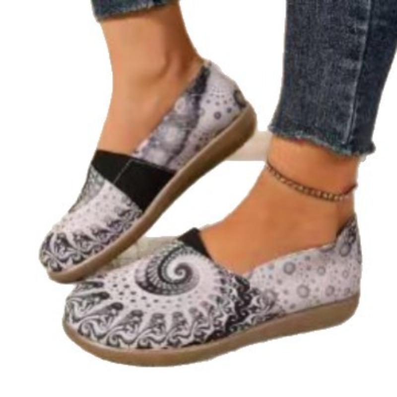 Plus Size Women's Flats Colorful Round-Toe Ethnic-Style Low-Cut Shoes Graffiti-Print Casual Versatile Shoes