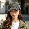 Yousheng Stickerei Sonnenmuster Baseballkappe, Verstellbare Hintere Schnalle Retro Used-Look Baseballkappe, Gewaschenes Baumwollgewebe Outdoor Sonnenschutzkappe