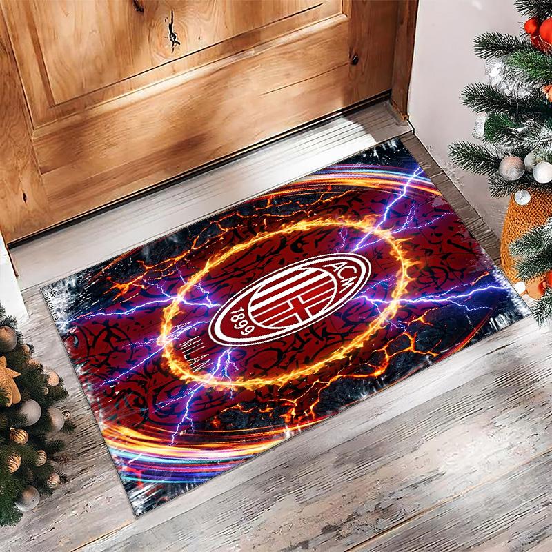 Tappeto in Flanella Stampato AC Milan Antiscivolo Morbido Poliestere Tappeto per Pavimento Tappetino Decorativo da Interno per Camera da Letto Soggiorno Divano Sala Giochi Decorazione Casa