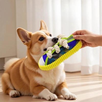 Dog Chewing Toy Squeaky Bite Resistant Puppy Chew Toy Teeth Grinding Canvas Shoes Knot Cotton Rope Dog Molar Chew Toy Supplies