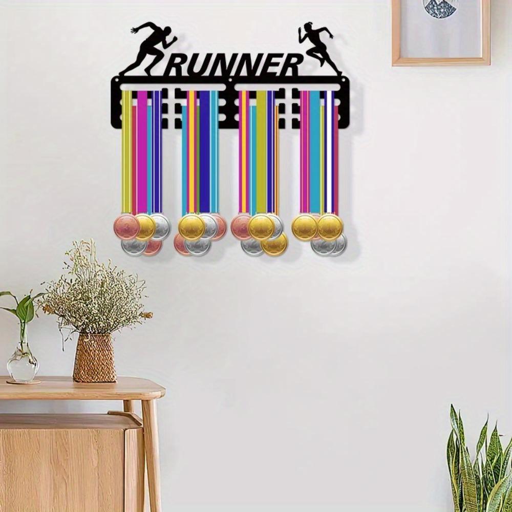 Metal Wall Mounted Medal Holder Black 11.4x5.1 Inch for Race Marathon Achievements Home Decor