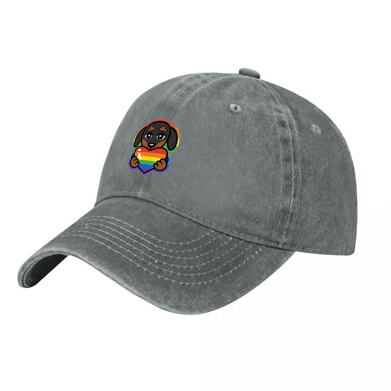 Rainbow Dog Embroidered Washed Canvas Baseball Cap Classic Fit Adjustable Hat Unisex Streetwear Fashion Accessory