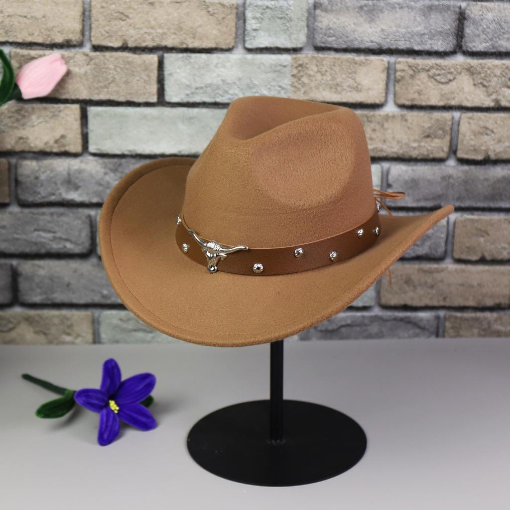 Hot-selling autumn and winter woolen felt hat men's and women's curved-brimmed jazz hat fashion bull's head accessories Tibetan denim top hat