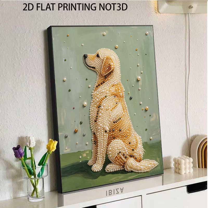 Golden Retriever Pearl Bead Art with Frame Modern Shiny Canvas Painting Minimalist Home Wall Decor Gift for Dog Lovers Aesthetic Wall Art