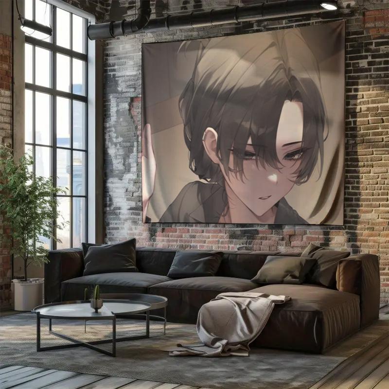 Curated BlackHaired Female Character Design Anime Style Wall Hanging Tapestry