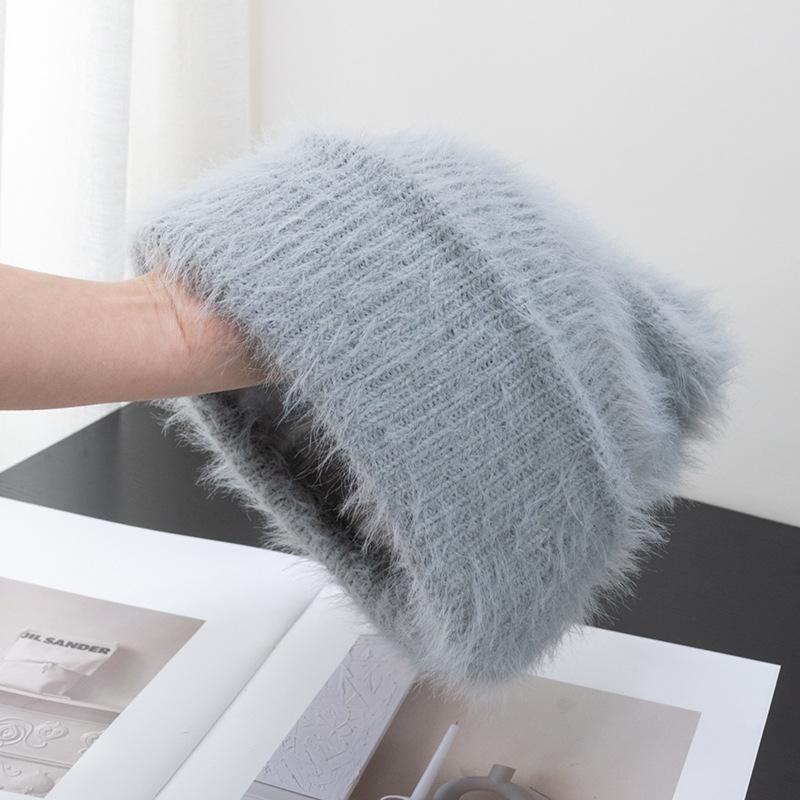 

Жіноча в язана шапка солодкого кольору з довгим волоссям, осінь-зима, пухнаста вітрозахисна шапка для захисту вух Тепла товста вовняна шапка one size сірий колір