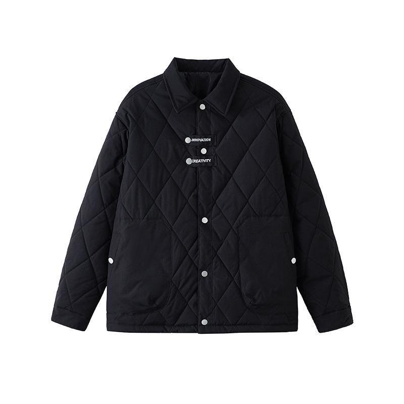

2025 Autumn/Winter Men s Quilted Checkered Cotton Jacket - Trendy, Warm, Lapel Outerwear L чорний