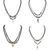 Vintage Style Alloy Cross Love Arrow Wolf Tooth Pendant Tibetan Silver Beaded Waterproof Wax Line Leather Rope Men's Necklace