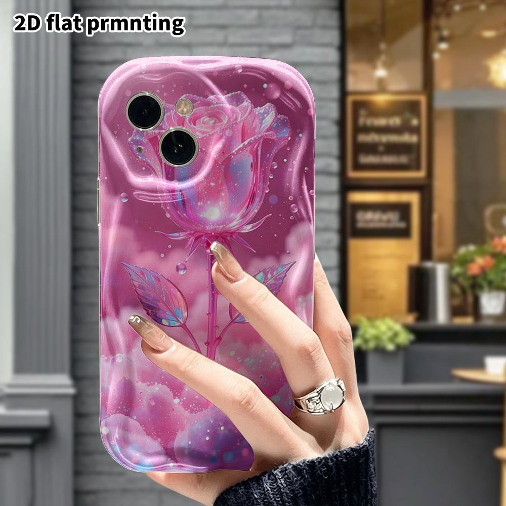Phone Case: 2D Flat, Suitable for iPhone 18 17 16 15 14 13 12 Pro Protective Case, Phone Decoration, Crystal Pink Rose, Perfect Christmas and Hallowee