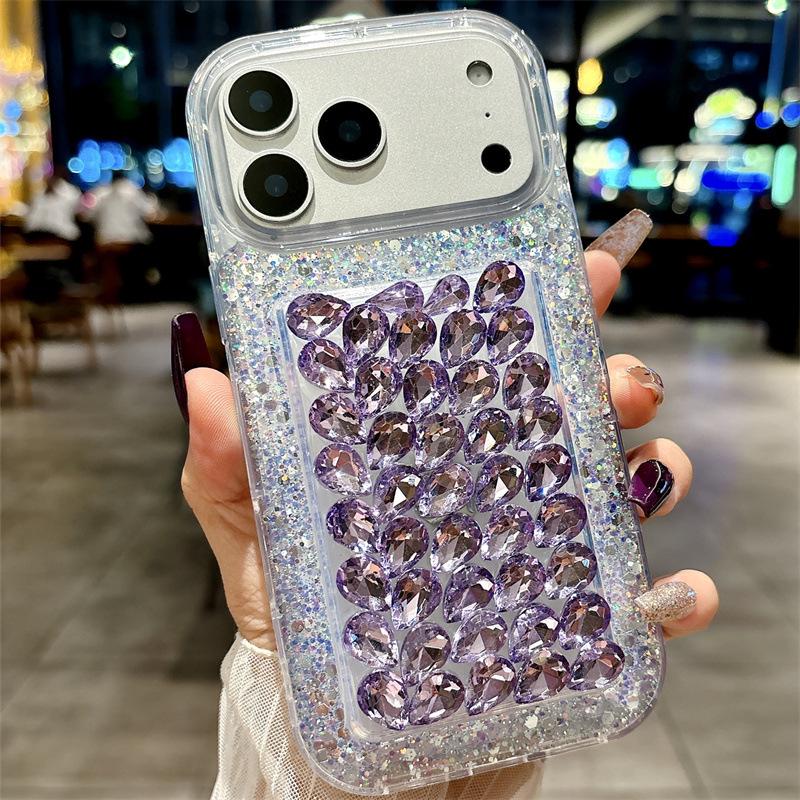 

Glitter Crushed Diamond iPhone 17 Pro Case - Full Diamond, Transparent Design for iPhone 13, 14, 15, and 16 XR фіолетовий