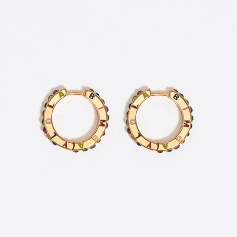 BIMBA Y LOLA [25FW] BIMBA Y LOLA Multicolor Crystal Logo Hoop Gold Earrings B256AIW001GOF