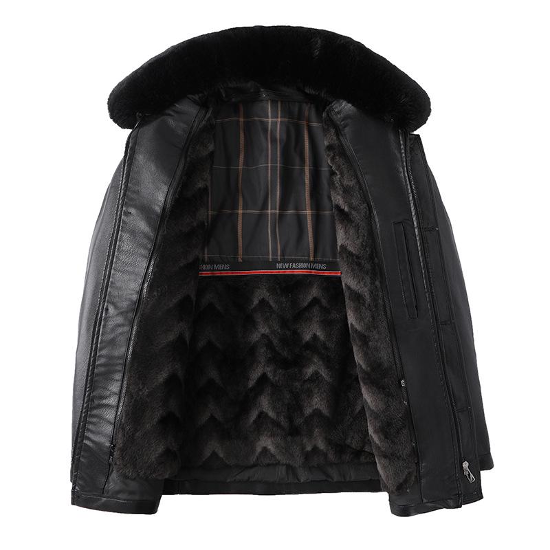 Men's Winter Leather Jacket with Fleece Lining - Ideal for Middle-Aged and Elderly Dads and Grandpas