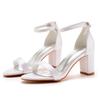 Sandali estivi da donna con tacco alto Classici Seta 7CM Tacco quadrato Cinturino con fibbia Scarpe da sposa da donna bianco Abito da festa