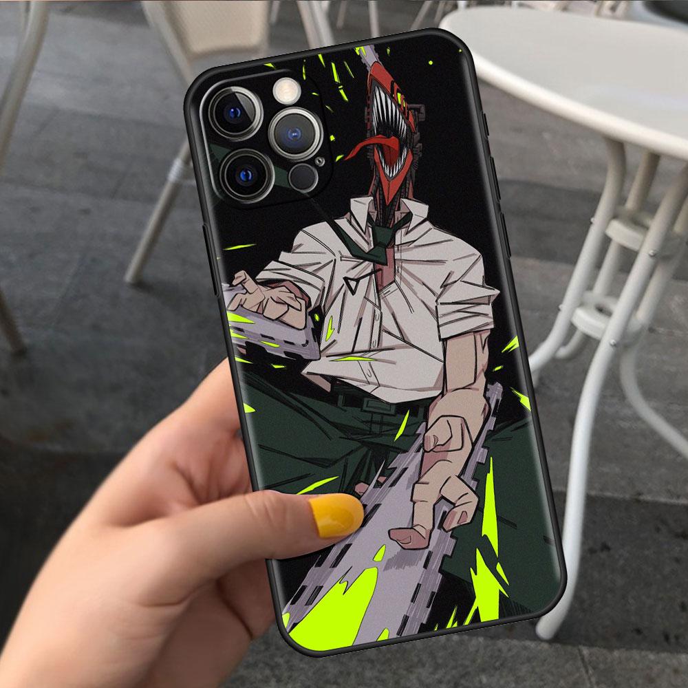 Etui na Apple iPhone 14 11 13 7 12 Pro 7 XR XS Max 8 Plus 6 14Pro Czarne Miękkie Etui na Telefon Coque Funda Śliczny Kreskówkowy Chainsaw Man