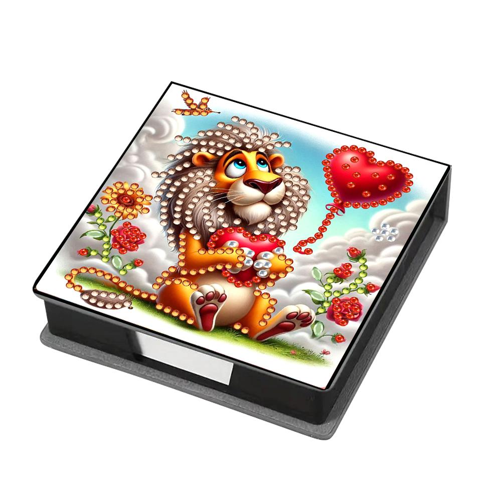 Leather Animals Gem Painting Memo Pad Holder Mosaic Kit Pattern Diamond Art Note Box with 160 Sheets of Paper for DIY Art Craft