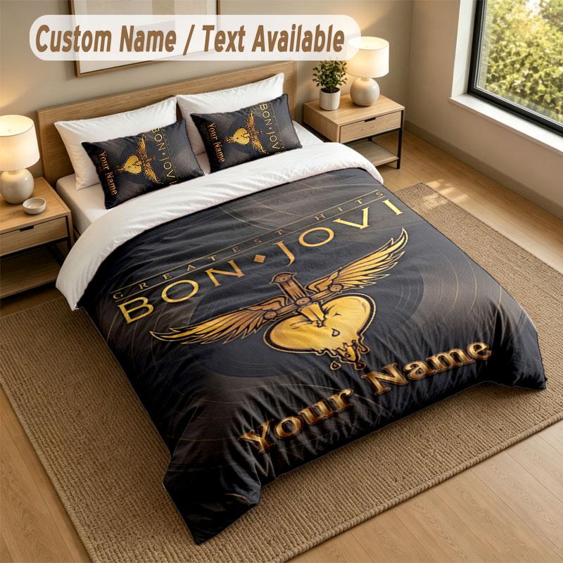 Bettwäsche-Set 1 Bettbezug 2 Kissenbezüge Bon Jovi Druck Weiche Bettwäsche Schlafzimmer Dekor