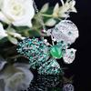Natural Chalcedony Jewelry Set Butterfly Necklace Open Ring Green Earrings Women Elegant Design