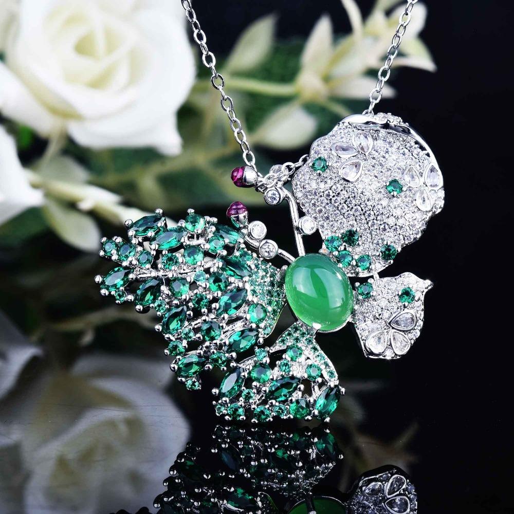 Natural Chalcedony Jewelry Set Butterfly Necklace Open Ring Green Earrings Women Elegant Design