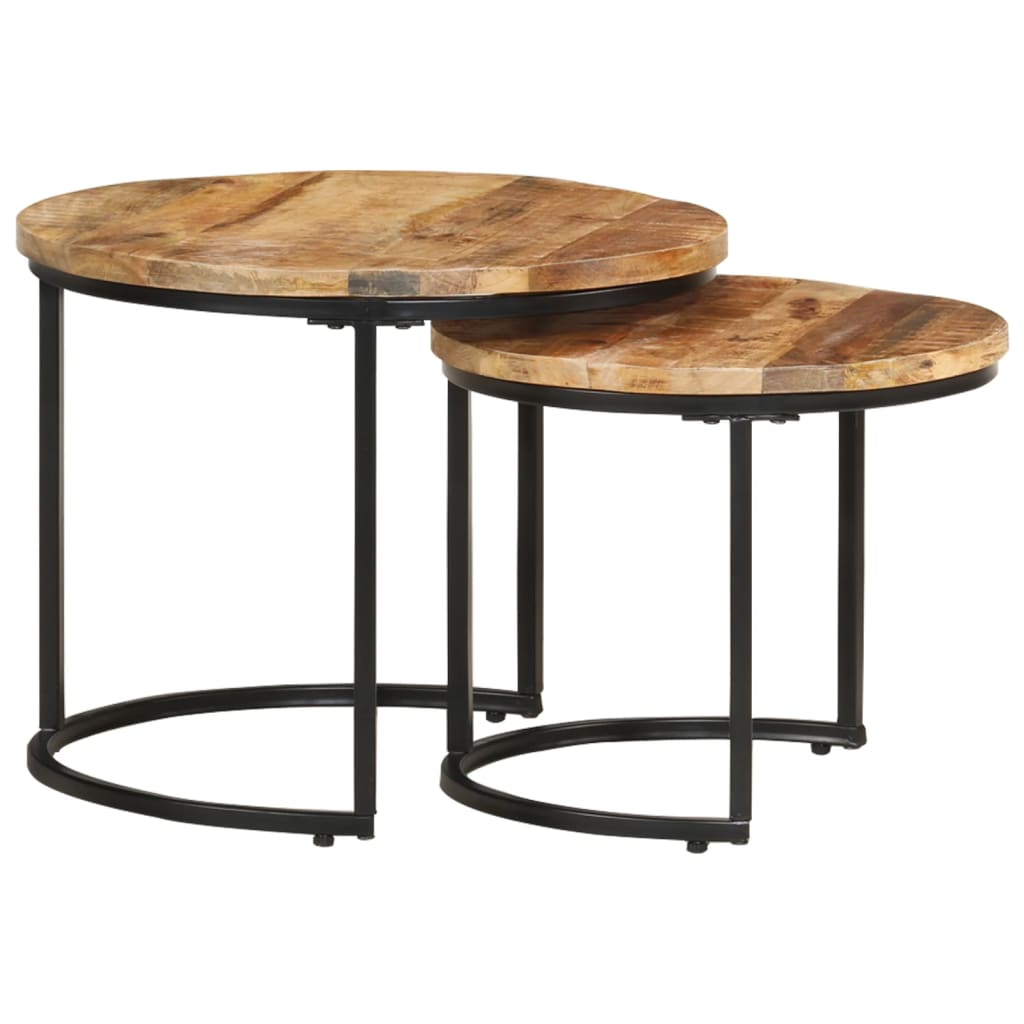 Set of 2 Side Tables Raw Mango Wood