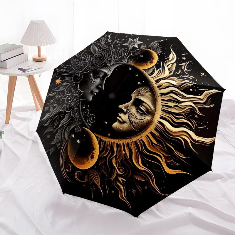 1pc Sun and Moon Faces Umbrella with Plastic Handle,Vibrant Cartoon Pattern,Multi-functional UmbrellaPT153