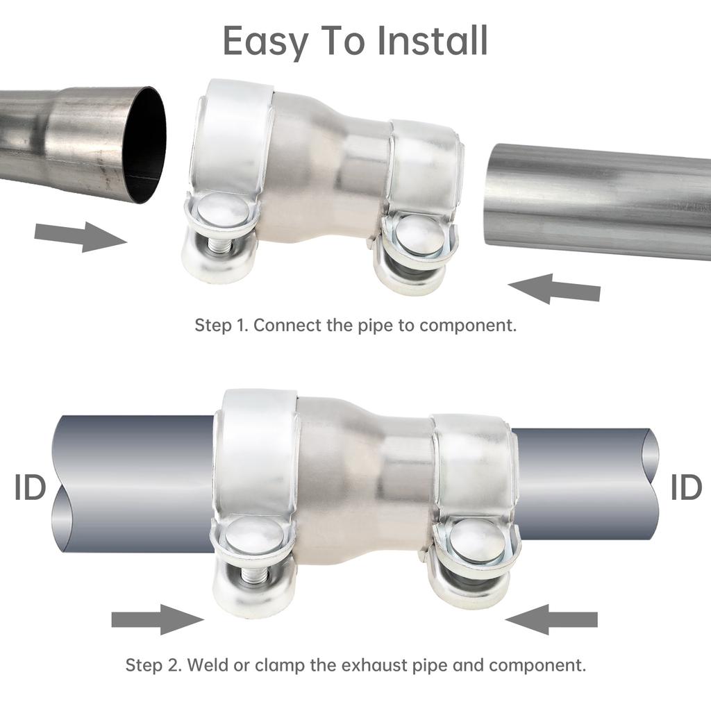 Προσαρμογέας Εξάτμισης 2,5 έως 3 ιντσών, Μειωτικός Σωλήνας Διπλού Σφιγκτήρα, Προσαρμογέας Σωλήνα Εξάτμισης από Χάλυβα Άνθρακα, Σωλήνας Συνδετήρας Μειωτή Εξάτμισης, Διάφορα κλιπ σχήματος U