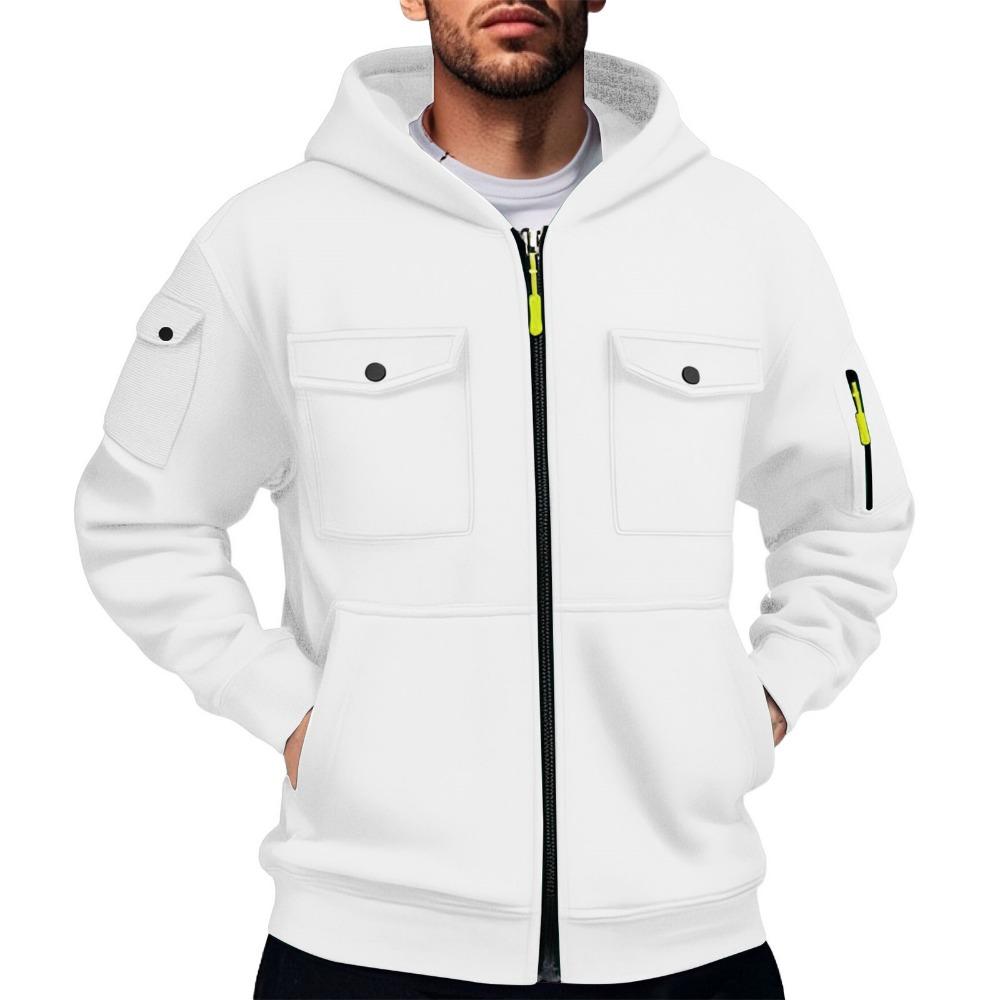 New American Style Innovative Men's New Multi-pocket Cardigan Zipper Hooded Sweatshirt