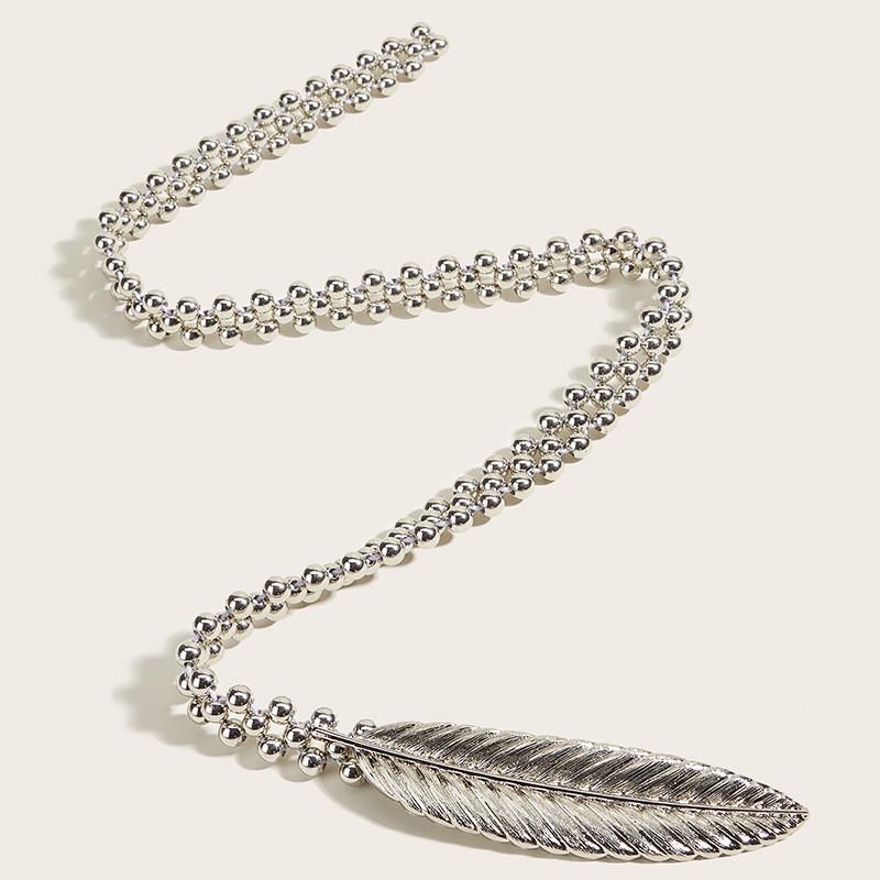 Spring Metal Elastic Waist Chain For Women Dress Accessory With Leaf Design