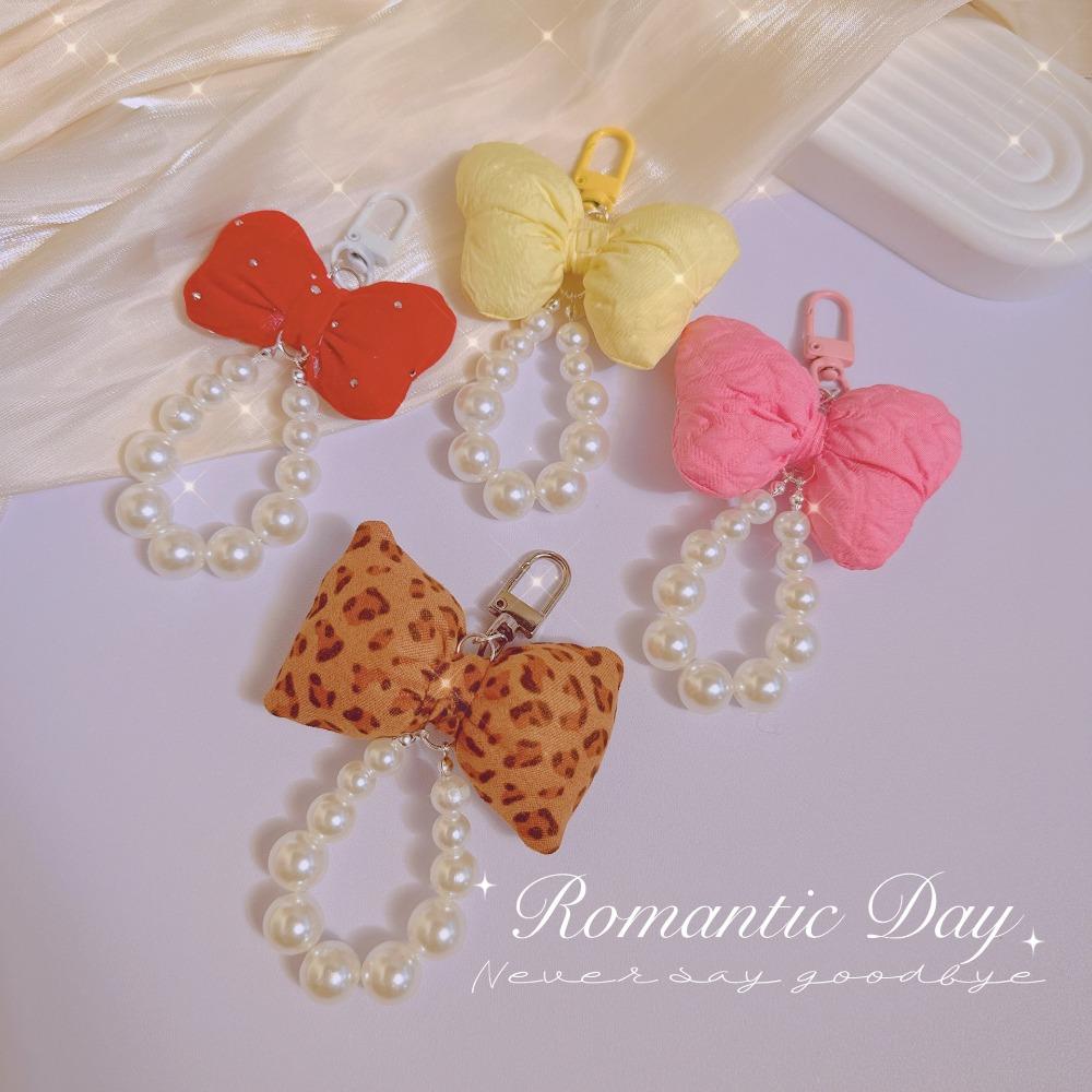 

Couple Gifts Bowknot Keychain Pearl Puff Bag Pendant Decoration Bow Keyring червоний