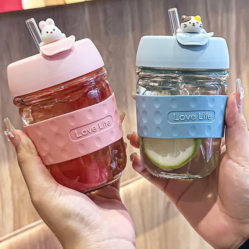 Haosenhuo Kids 350ml Glass Straw Cup