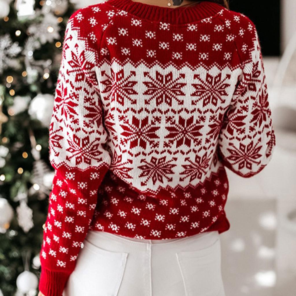 Autumn and winter new women's sweater Christmas snowflake long-sleeved knitted fashion crew neck pullover knitted sweater