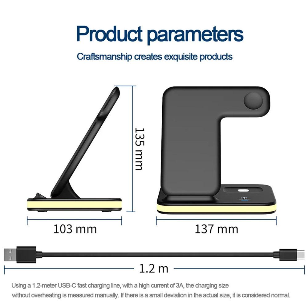 E6 4-in-1 15W Wireless Charger Phone Watch Earphone Charging Stand Night Light