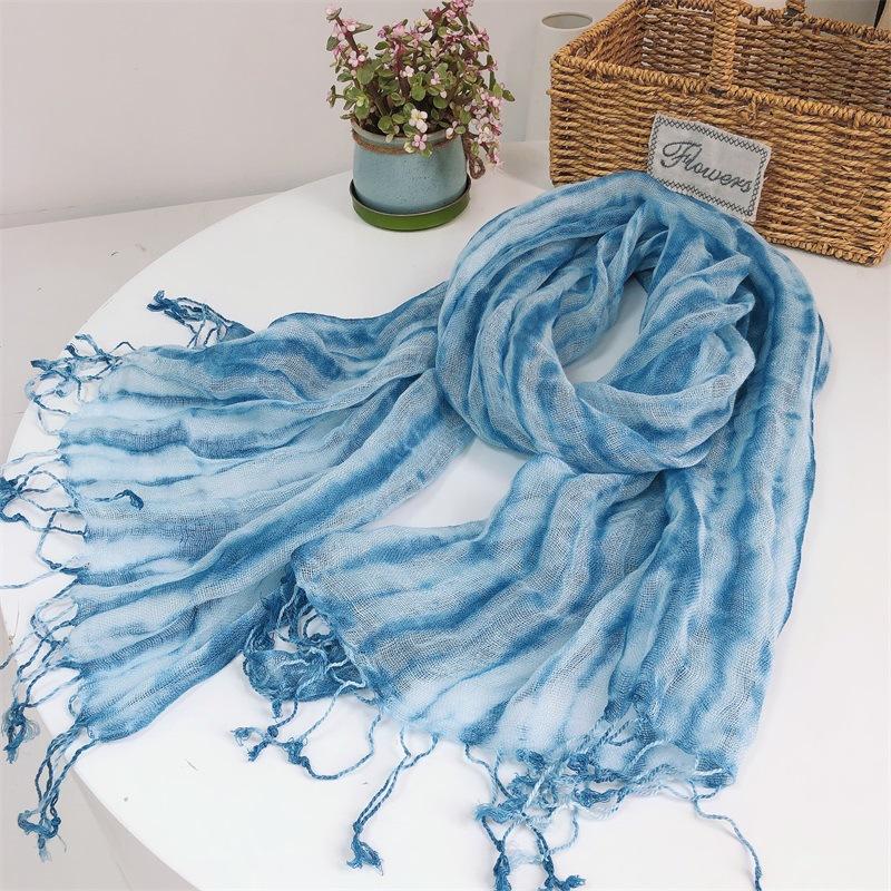 Spring And Summer French Thin Tie-Dye Linen Bandana Scarf Outdoor Beach Sun Protection Soft And Breathable Scarves Shawls