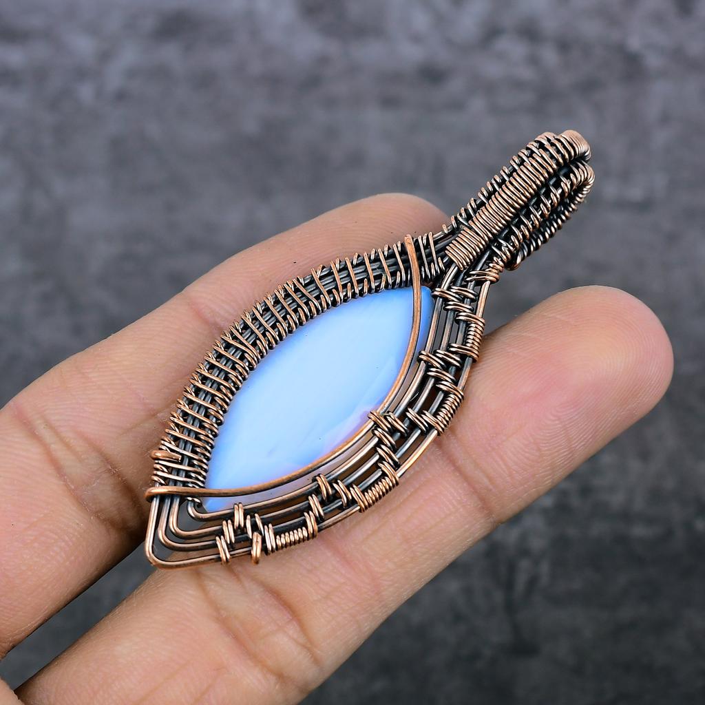Natural Milky Opal Gemstone Copper Wire Wrap Gift Jewelry Pendant 2.80" w6A98