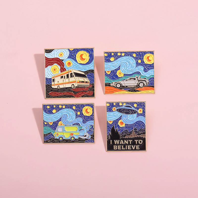 Sun, Moon & Starry Sky Cartoon Art Metal Brooch Pendant