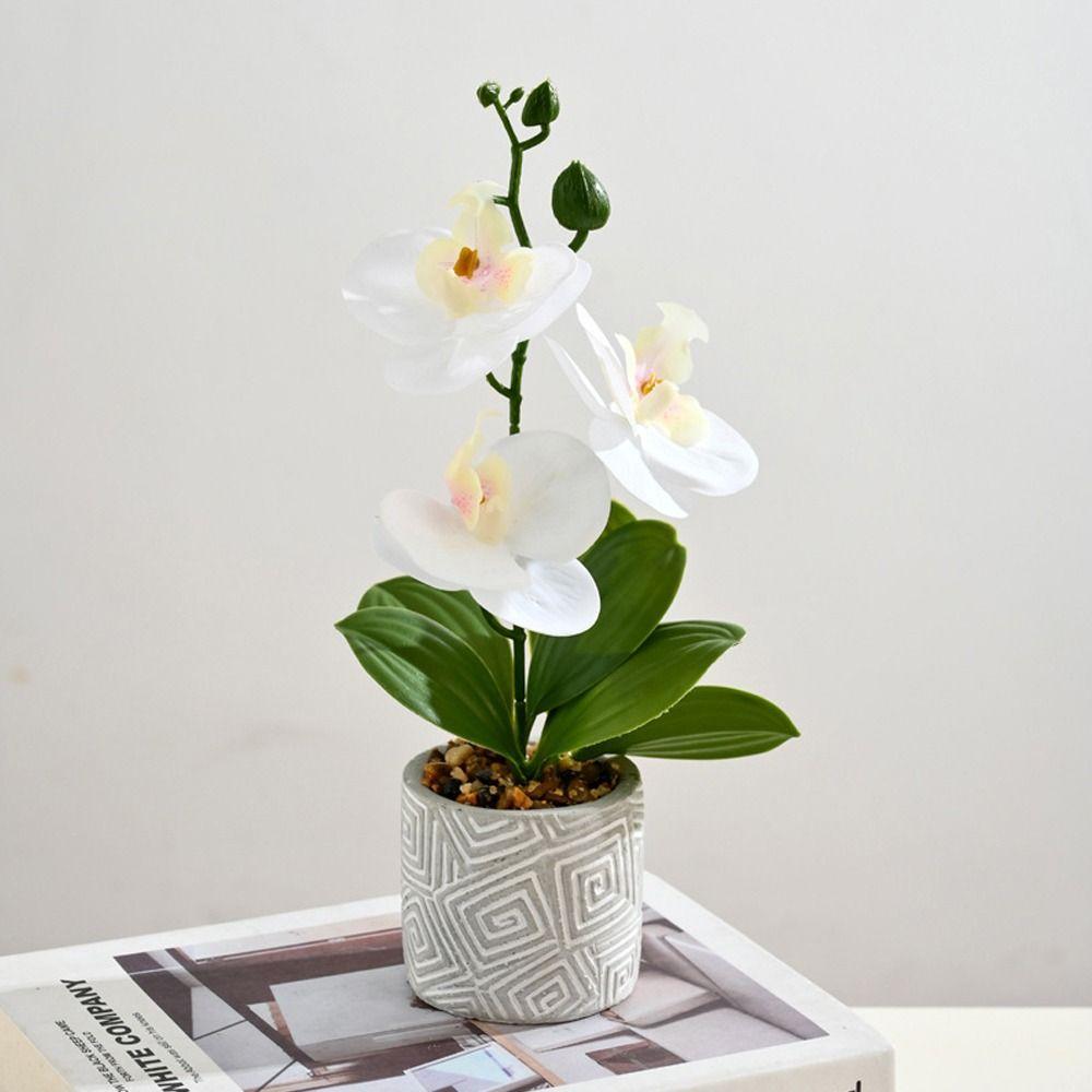 3 Heads Artificial Orchid Flower Advanced Fake Phalaenopsis Bonsai  Party Decor